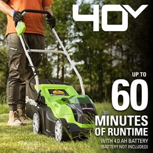 Greenworks 40V 14-Inch Mower/Axial Blower/12-Inch String Trimmer Combo Kit, 4Ah USB Battery and Charger Included, CK40B411