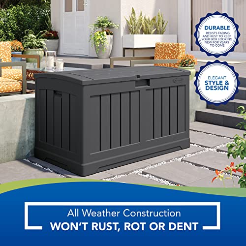 Suncast 50-Gallon Outdoor Resin Patio Deck Storage Box with Seat, Peppercorn