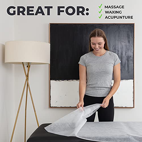 MASERTIO Disposable Massage Table Sheets - 60 Sheets Per Roll - Recyclable Nonwoven Fabric Disposable Bed Sheets for Massage, Tattoo, SPA - No-Crinkle Massage Sheets - 31.5 x 71 Inches (1 Roll)