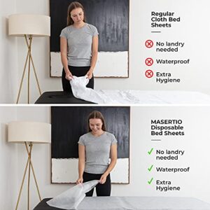 MASERTIO Disposable Massage Table Sheets - 60 Sheets Per Roll - Recyclable Nonwoven Fabric Disposable Bed Sheets for Massage, Tattoo, SPA - No-Crinkle Massage Sheets - 31.5 x 71 Inches (1 Roll)