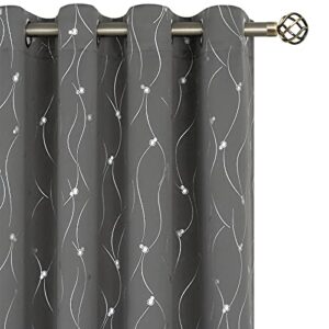bgment blackout curtains for bedroom 84 inch long, grommet thermal insulated room darkening window curtains with wave line and dots printed for living room 2 panels set, 52 x 84 inch, dark grey