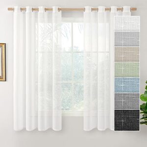 bgment white sheer curtains 63 inch length 2 panels for living room bedroom, linen semi sheer light filtering window curtains with grommet, 2 panels, each 52 x 63 inch, white