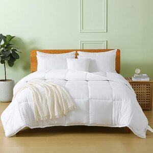 topgreen queen/full size down alternative comforter - luxurious bamboo viscose blend duvet insert - 250gsm microfiber quilted bedding with corner tabs(white, 88x88)