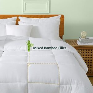 TOPGREEN Queen/Full Size Down Alternative Comforter - Luxurious Bamboo Viscose Blend Duvet Insert - 250GSM Microfiber Quilted Bedding with Corner Tabs(White, 88x88)