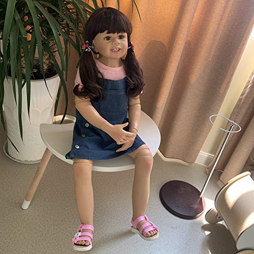 Huge Reborn Toddler Girl Doll 39 inch Full Body Vinyl Life Like Baby Dolls Girl Curly Hair Can Stand Girl Model Model Ball Jointed Doll Collectible High Qualtity