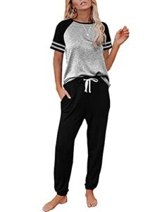 automet lounge sets for women two piece outfits loungewear short sleeve crewneck jogger pajama set and sweatpants tracksuit