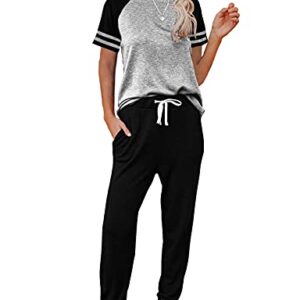 AUTOMET Lounge Sets For Women Two Piece Outfits Loungewear Short Sleeve Crewneck Jogger Pajama Set and Sweatpants Tracksuit