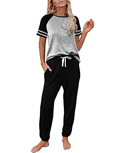 AUTOMET Lounge Sets For Women Two Piece Outfits Loungewear Short Sleeve Crewneck Jogger Pajama Set and Sweatpants Tracksuit