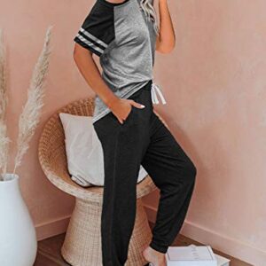 AUTOMET Lounge Sets For Women Two Piece Outfits Loungewear Short Sleeve Crewneck Jogger Pajama Set and Sweatpants Tracksuit