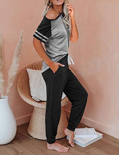 AUTOMET Lounge Sets For Women Two Piece Outfits Loungewear Short Sleeve Crewneck Jogger Pajama Set and Sweatpants Tracksuit