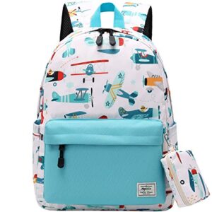 mairle little kids backpack preschool kindergarten school bag for boys and girls with chest strap, glider print, white/light blue