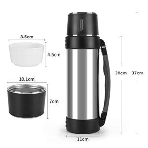 MUCR Stainless Steel Thermoses with Cup – 61oz Double-Wall Vacuum Insulated Water Bottle for Travel – Camping Coffee Thermoses with Handle – Keeps Liquid Hot or Cold,Leak Resistant,Silver