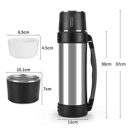 MUCR Stainless Steel Thermoses with Cup – 61oz Double-Wall Vacuum Insulated Water Bottle for Travel – Camping Coffee Thermoses with Handle – Keeps Liquid Hot or Cold,Leak Resistant,Silver