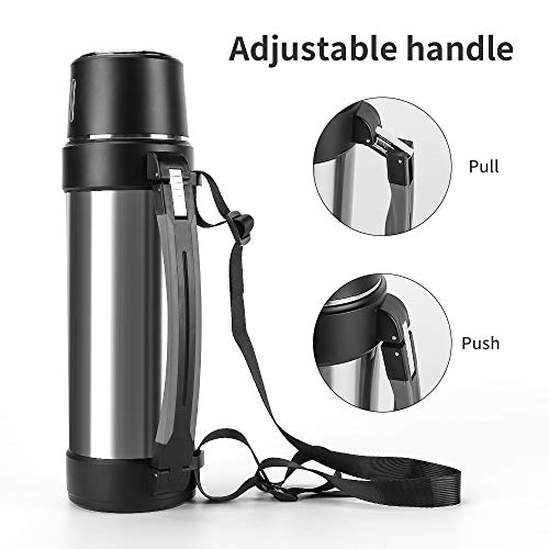 MUCR Stainless Steel Thermoses with Cup – 61oz Double-Wall Vacuum Insulated Water Bottle for Travel – Camping Coffee Thermoses with Handle – Keeps Liquid Hot or Cold,Leak Resistant,Silver