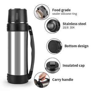 MUCR Stainless Steel Thermoses with Cup – 61oz Double-Wall Vacuum Insulated Water Bottle for Travel – Camping Coffee Thermoses with Handle – Keeps Liquid Hot or Cold,Leak Resistant,Silver