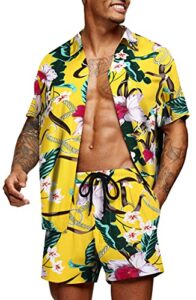 coofandy men's hawaiian set casual floral print shirt summer shirt and shorts