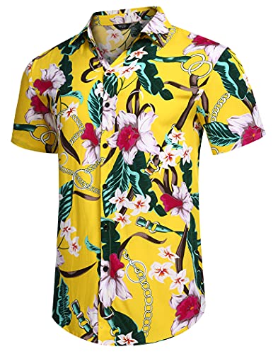 COOFANDY Men's Hawaiian Set Casual Floral Print Shirt Summer Shirt and Shorts