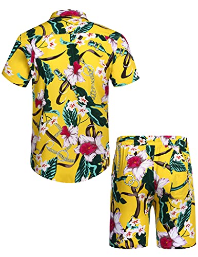 COOFANDY Men's Hawaiian Set Casual Floral Print Shirt Summer Shirt and Shorts