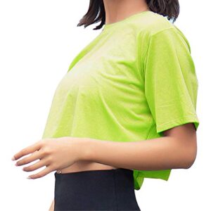 Artfish Women Short Sleeve Crewneck Comfy Loose Crop Top Teen T-Shirt Workout Neon Lime, S