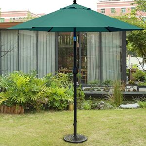 Sunnyglade 7.5' Patio Umbrella 6 Ribs (Dark Green) | 18" 30.2-lbs Heavy Duty Round Antiqued Umbrella Base, Bronze