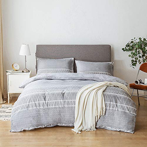 Lekesky Boho Duvet Cover King Size Grey Breathable Comforter Cover King Size 3pc Ultra Soft Brushed Bedding Duvet Cover Set with Zipper Ties (1 Duvet Cover 104x90 inches with 2 Pillow Cases)