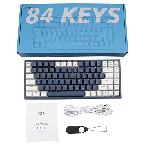 CQ84 Wireless Mechanical Gaming Keyboard, Compact 84 Keys, Programmable RGB Backlight, 60% Keyboard, Blue and White Keycaps for Ipad, Android/windows Tablet, Desktop, PC Gamer(Brown Switch)