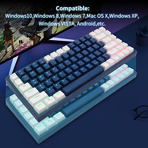 CQ84 Wireless Mechanical Gaming Keyboard, Compact 84 Keys, Programmable RGB Backlight, 60% Keyboard, Blue and White Keycaps for Ipad, Android/windows Tablet, Desktop, PC Gamer(Brown Switch)