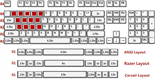 13 Keys Non-Slip Backlit keycaps Gaming Performance FPS MOBA Key Caps OEM Profile for Corsair K70 RGB K95 K65 K68 K63 K100 Mechanical Gaming Keyboards DIY Replace (Red)