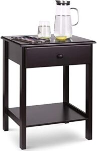 etnicart - dark brown nighstand 1 tier bedside end table mdf sofa side table 1 drawer storage cabinet living room furniture easy assembly 18(w)x14(d)×24(h)in side table bedroom black skinny end table