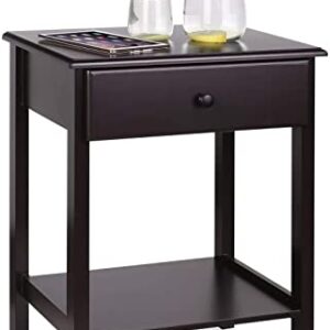 Etnicart - Dark Brown Nighstand 1 Tier Bedside End Table MDF Sofa Side Table 1 Drawer Storage Cabinet Living Room Furniture Easy Assembly 18(W)x14(D)×24(H)in side table bedroom Black skinny end table