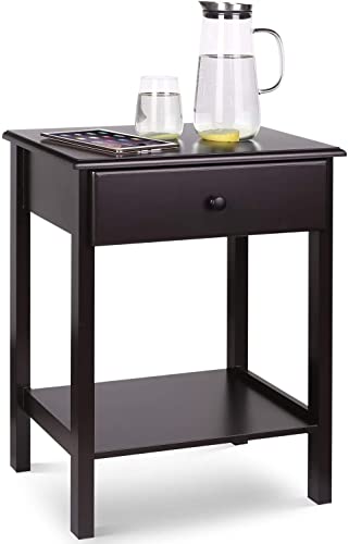 Etnicart - Dark Brown Nighstand 1 Tier Bedside End Table MDF Sofa Side Table 1 Drawer Storage Cabinet Living Room Furniture Easy Assembly 18(W)x14(D)×24(H)in side table bedroom Black skinny end table