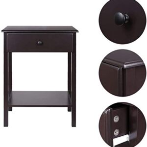 Etnicart - Dark Brown Nighstand 1 Tier Bedside End Table MDF Sofa Side Table 1 Drawer Storage Cabinet Living Room Furniture Easy Assembly 18(W)x14(D)×24(H)in side table bedroom Black skinny end table