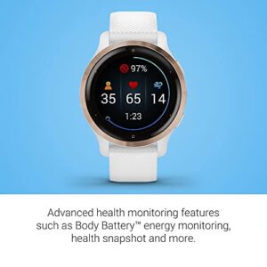 Garmin Venu 2S, Smaller-sized GPS Smartwatch with Advanced Health Monitoring and Fitness Features, Rose Gold Bezel with White Case and Silicone Band