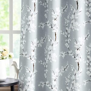 white grey blackout curtains for bedroom 84 inch length floral printed living room curtain panels for farmhouse décor blossom thermal energy efficient light blocking window curtain 50"w 2pcs