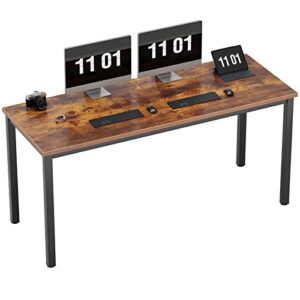 need 63 inch large computer desk - modern simple style home office gaming desk, basic writing table for study student, black metal frame, rustic brown