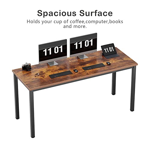 Need 63 Inch Large Computer Desk - Modern Simple Style Home Office Gaming Desk, Basic Writing Table for Study Student, Black Metal Frame, Rustic Brown