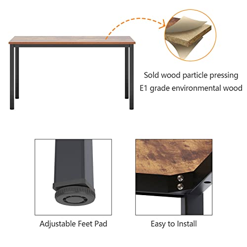 Need 63 Inch Large Computer Desk - Modern Simple Style Home Office Gaming Desk, Basic Writing Table for Study Student, Black Metal Frame, Rustic Brown