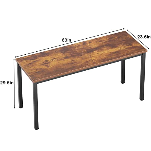 Need 63 Inch Large Computer Desk - Modern Simple Style Home Office Gaming Desk, Basic Writing Table for Study Student, Black Metal Frame, Rustic Brown