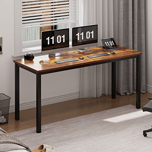 Need 63 Inch Large Computer Desk - Modern Simple Style Home Office Gaming Desk, Basic Writing Table for Study Student, Black Metal Frame, Rustic Brown