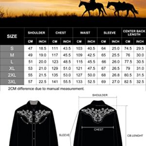 EL PIONERO Men's Western Shirt Long Sleeve Embroidered Cowboy Casual Snap Button Shirt Black-Yellow