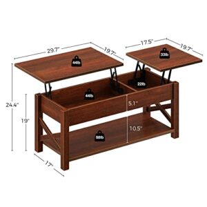 Rolanstar Coffee Table 47.2", 2 Way Lift Top Coffee Table with Hidden Compartment, Lift Top Coffee Table with Open Shelf & X Wooden Support, Farmhouse Center Table for Living Room, Espresso