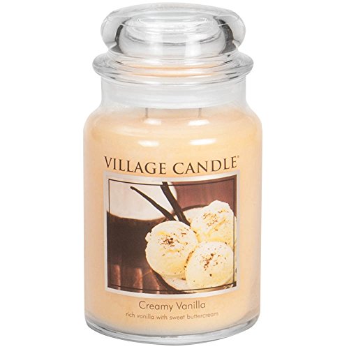 Village Candle Coffee Bean Glass Jar Scented Candle, Large, 21.25 oz, Brown & Creamy Vanilla Large Glass Apothecary Jar Scented Candle, 21.25 oz, Ivory