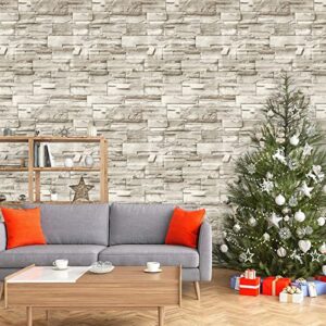 Jeweluck Stone Wallpaper Peel and Stick 17.7inch×118.1inch Stone Contact Paper Backsplash for Kitchen Brick Wallpaper Self Adhesive Removable Decorative Wallpaper