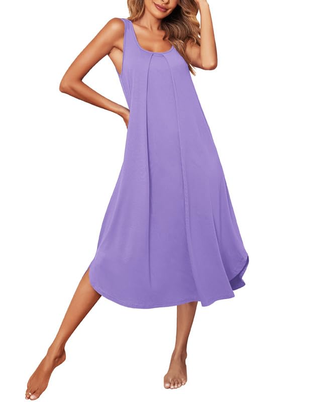 Ekouaer Night Gown for Women Sexy Loose Sleep Shirts Soft Sleeveless Sleepwear Dress Lilac Purple XL