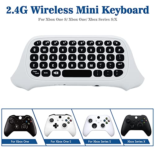 Mcbazel Mini Game Keyboard 2.4G Receiver Wireless Chatpad Message with 3.5MM Audio Jack for Xbox One/ Xbox One X/ Xbox One S/ Xbox Series X/ Xbox Series S - White