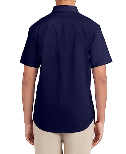 Nautica mens School Uniform Short Sleeve Performance Oxford Button-down Button Down Shirt, Navy, Large US