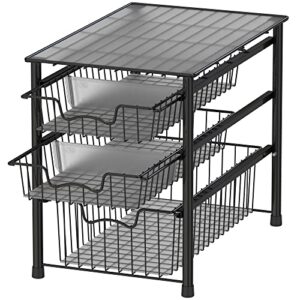 simple houseware 3-tier stackable sliding basket storage organizer drawer for bathroom and kitchen, black