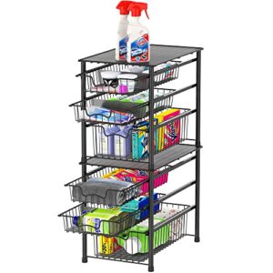 Simple Houseware 3-Tier Stackable Sliding Basket Storage Organizer Drawer for Bathroom and Kitchen, Black