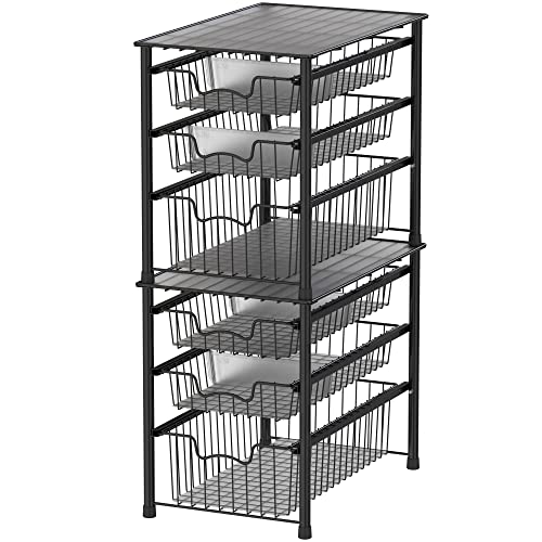 Simple Houseware 3-Tier Stackable Sliding Basket Storage Organizer Drawer for Bathroom and Kitchen, Black