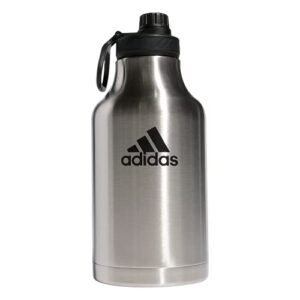 adidas 2 liter (62 oz) metal water bottle, hot/cold double-walled insulated 18/8, stainless steel/black, one size